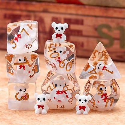 DND Resin Bear Dice Set, D&D Polyhedral Dice for Dungeons and Dragons RPG, MTG Role Playing Games D and D Dice 7pcs-Set D20 D12 D10 D8 D6 D4 - color: Bear-white