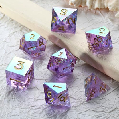 Iridescent Plating Lilac Sharp D&D Dice, DNDND Handmade DND Resin Sharp Edge D&D Die with Gift Case for Dungeons and Dragon Tabletop Games (Iridescent Plating Lilac) - color: Iridescent Lilac