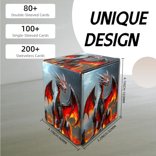 for MTG Deck Box, Trading Card Storage Case Holds 100+ Sleeved Cards, Fiery Dragon in Ruins Magnetic Closure Durable Deck Holder for Magic The Gathering, TCG & Commander - color: Fiery Dragon in Ruins