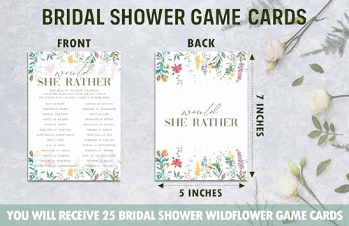 Would She Rather Game Cards, Wildflower Bridal Shower Games Card, Floral Wedding Shower Games Set, 25 Game Cards for Bridal Shower Wedding Bachelorette Engagement, 04 - style: Would She Rather