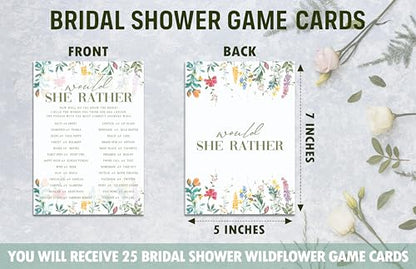 Would She Rather Game Cards, Wildflower Bridal Shower Games Card, Floral Wedding Shower Games Set, 25 Game Cards for Bridal Shower Wedding Bachelorette Engagement, 04 - style: Would She Rather