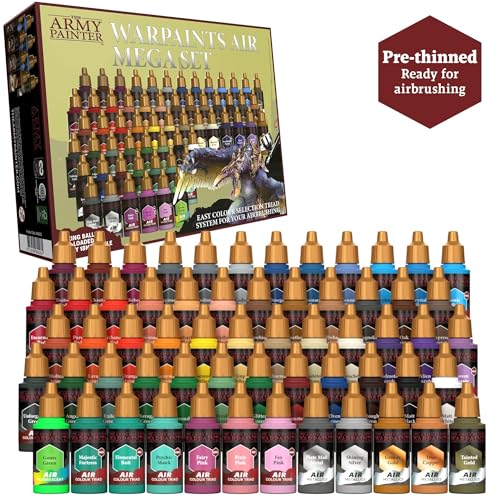 The Army Painter, Warpaints Air Mega Set Combo, 60 x 18 ml | Colori acrilici per aerografo, 9 metallici, 1 fluo e 1 stazione di pittura, per DnD e Warhammer - color: Warpaints Air Mega Set Combo