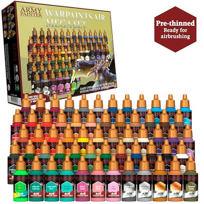 The Army Painter, Warpaints Air Mega Set Combo, 60 x 18 ml | Colori acrilici per aerografo, 9 metallici, 1 fluo e 1 stazione di pittura, per DnD e Warhammer - color: Warpaints Air Mega Set Combo