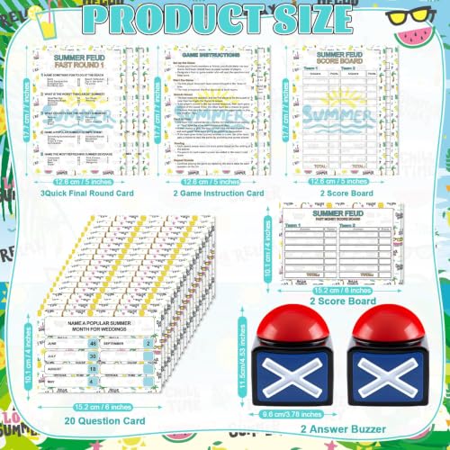 Summer Friendly Feud Game with 2 Answer Buzzers, Fun Family Summer Party Board Games for Adults Feud Card Trivia Quiz Activities for Holiday Party Family Office Group Team Building - style: Summer