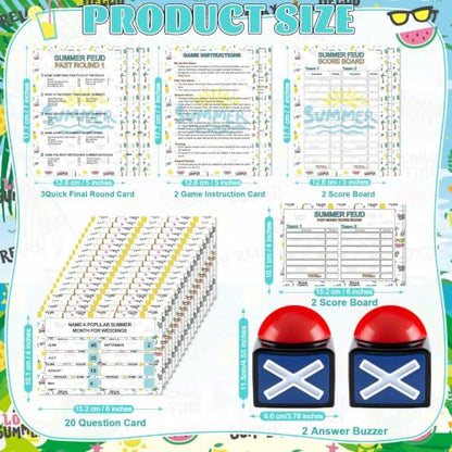 Summer Friendly Feud Game with 2 Answer Buzzers, Fun Family Summer Party Board Games for Adults Feud Card Trivia Quiz Activities for Holiday Party Family Office Group Team Building - style: Summer