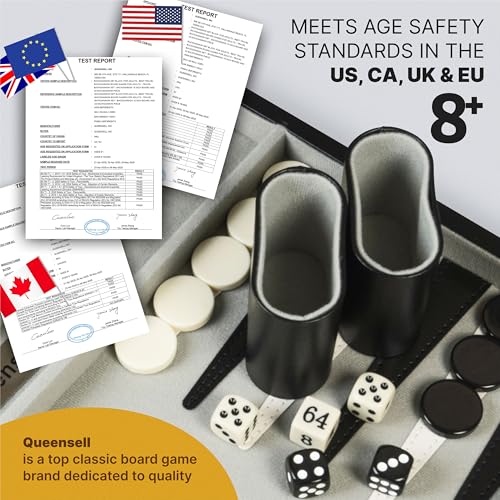 Large Black Backgammon Sets for Adults - Classic Board Games for 2 Players Adults and Kids - Premium Backgammon Set 15 Inch Board and 32 Backgammon Pieces in Quality PU Leather Case - style: Premium Black