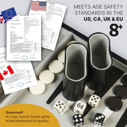 Large Black Backgammon Sets for Adults - Classic Board Games for 2 Players Adults and Kids - Premium Backgammon Set 15 Inch Board and 32 Backgammon Pieces in Quality PU Leather Case - style: Premium Black