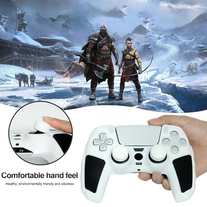Anti-Slip White PS5 Controller Skin,Soft Thicken Studded Protective Silicone Cover Skin Grips Compatible with PS5/Slim/Pro Controller and 8 PCS Thumb Grips Caps. (White & Black) - color: White & Black