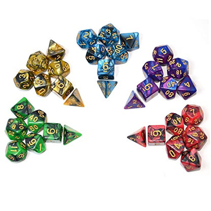 SmartDealsPro 5 x 7-Die Double-Colors Polyhedral Dice Sets with Pouches for D&D DND RPG MTG Dungeon and Dragons Table Board Roll Playing Games D4 D6 D8 D10 D% D12 D20 - color: 5-color Sets