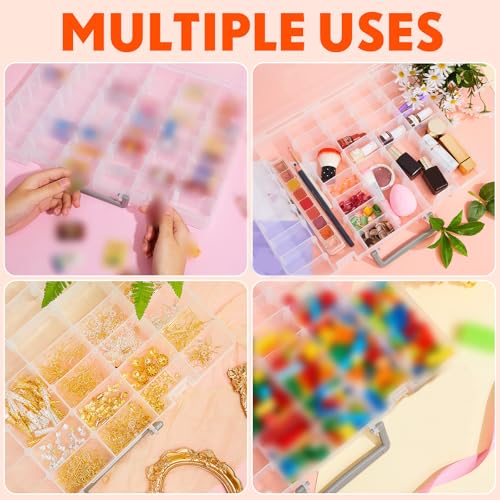 Juexica 3 Pcs 48 Grids Plastic Toy Storage Case Compatible with Mini Brands Collector Toys, Transparent Compartment Container Storage for Toy Jewelry Craft Bead (Box Only)
