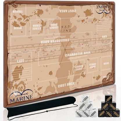 2-Player TCG Playmat with Zones Compatible with One Piece Card Game, Bonus Power Counter Dice & Storage Bag Included 24x24 Inches, Non-Slip Rubber Trading Card Game Mat (Map) - color: Map