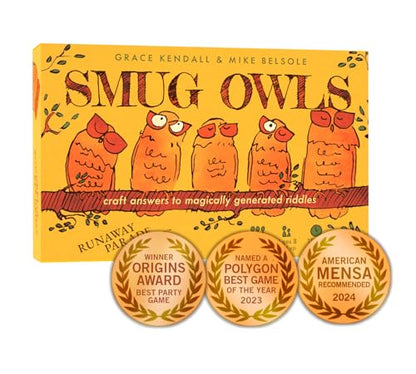 Smug Owls Card Game- Award-Winning Hilarious & Creative Riddle Party Game | Fun for the Whole Family | Easy to Learn | Kids and Adults | 8+ | 15-20 min | 3-15 Players