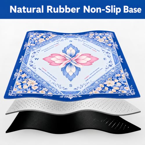 Mahjong Mat 31.5x31.5 Inch, Non-Slip Rubber 3mm American Mahjong Mat with Rules, Blossom Lotus Hand-Painted Look Noise Reducing Game Neoprene Mat for Table (Elegant Lotus) - color: Elegant Lotus
