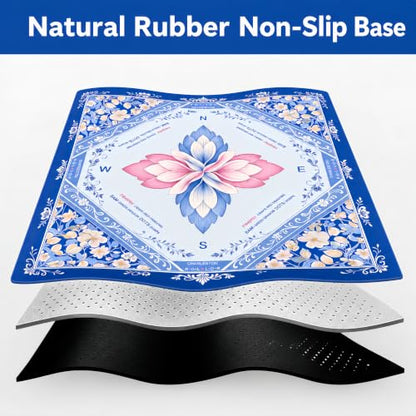 Mahjong Mat 31.5x31.5 Inch, Non-Slip Rubber 3mm American Mahjong Mat with Rules, Blossom Lotus Hand-Painted Look Noise Reducing Game Neoprene Mat for Table (Elegant Lotus) - color: Elegant Lotus