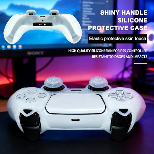 White Cat Glitter Anti-Slip Protective Silicone Cover Skin Grips Compatible with PS5/Slim/Pro Controller,8 PCS Glitter Thumb Grips Caps and 2 Paw Grips Caps. (Cat White) - color: Cat White