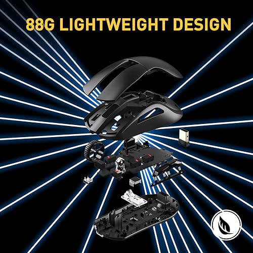 DAREU A950 Wireless Gaming Mouse with RGB Charging Dock,88g Lightweight Programmable Tri-Mode Wireless Mouse Gaming, Up to 12K DPI,1000Hz,120Hrs Playtime with RGB Backlit, Great for PC, Mac - color: Black