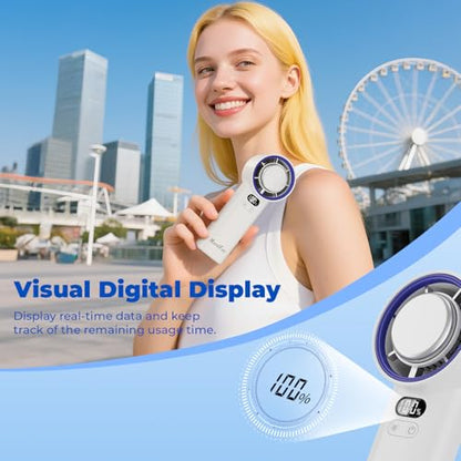 HandFan 5200mAh Portable Handheld Turbo Fan, 13000RPM Powerful Cooling Ice Fan, Mini Hand Fan Rechargeable, 100 Speeds Adjustable, Digital Display, Pocket Fans for Travel Beach Outdoors(White) - color: White