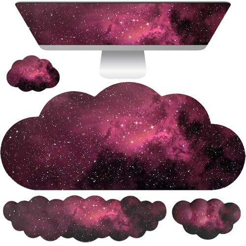 Cloud Mouse Pad Keyboard Wrist Rest for Mouse 4PCS Extended Galaxy Large Desk Mat Pad Set Memory Foam Non-Slip Cute Ergonomic Gaming Space Mouse Wrist Support for Computer Home Office Pink Black - color: L-pink Black