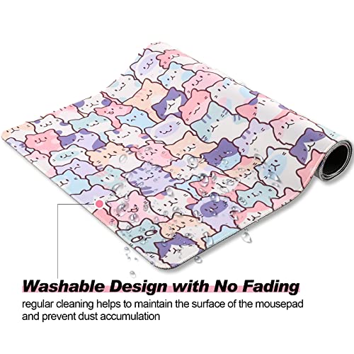 Cute Kawaii Cat Mouse Pad, Gaming Office Home Mousepad, Computer Keyboard and Laptop Desk Mat for Women, Large Extended Non-Slip Rubber Base with Stitched Edges, 31.5x15.7x0.12 in, Pink - color: Cat