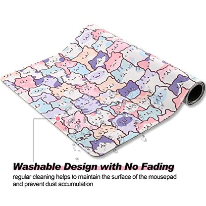 Cute Kawaii Cat Mouse Pad, Gaming Office Home Mousepad, Computer Keyboard and Laptop Desk Mat for Women, Large Extended Non-Slip Rubber Base with Stitched Edges, 31.5x15.7x0.12 in, Pink - color: Cat