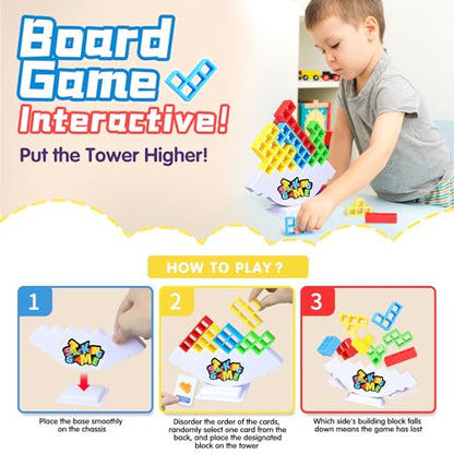 BBnote 64PCS Stack Game for Adult & Kids, Tetra Board Tower Games for Family Travel Party, 2 Players Balance Stacking Toy, Team Toys Building Block - size: 64PCS- 1 Base
