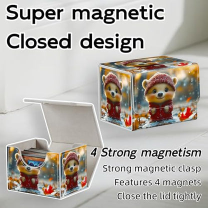 Trading Card Storage Box, Holds 100+ for MTG Cards, PU Leather with Magnetic Closure, Cute Winter Ferret in Red Outfit Durable Deck Box for Magic the Gathering, Trading Card Games - color: Cute Winter Ferret in Red Outfit