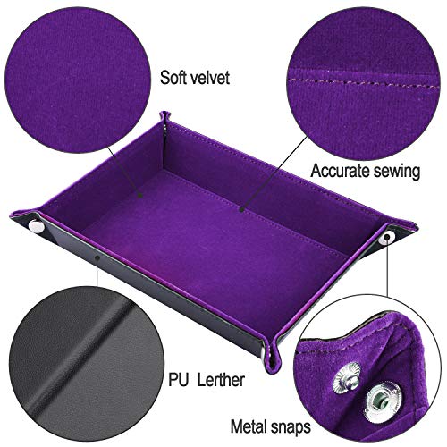 SIQUK Double Sided Dice Tray Folding Rectangle PU Leather and Dark Violet Velvet Dice Holder - color: Dark Violet