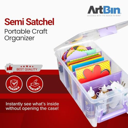 ArtBin Semi Satchel 휴대용 공예 정리함, 칸막이 3개 포함 - 미술 및 공예 용품을 위한 투명 플라스틱 보관 케이스 (4팩) - color: 퍼플., size: Pack of 4