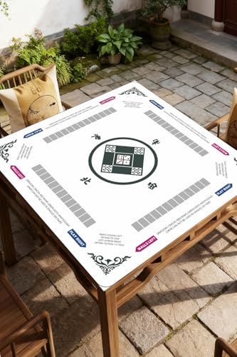 Mahjong Mat for Table, 31.5x31.5Inch American Mahjongg Table Mat (White) | Anti-Wrinkle&Foldable Neoprene Mahjongg Travel Mat for Table with Learning Rule, Anti-Slip Noise Reduction Includes Carry Bag - color: White