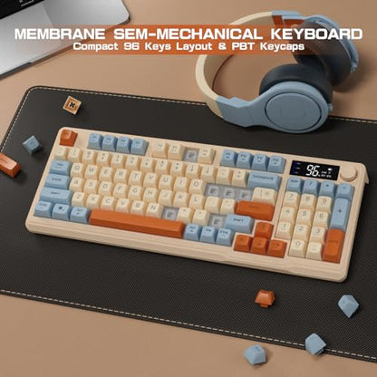 LexonElec M96 Wireless Gaming Keyboard,Knob Control Bluetooth/2.4G Wireless Mechanical Feeling Keyboard,RGB LED Backlit with Display Screen, PBT Keycap, 3000mAh, 94-Key Layout for Win/Mac (Blueberry) - color: Blueberry