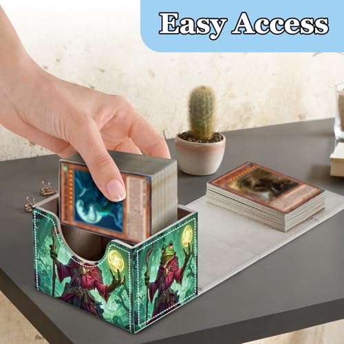 Commander Deck Box for Trading Cards - Fits 100+ Double Sleeved Cards, PU Leather MTG TCG Storage Case with Strong Magnetic Closure, Mage Frog with Staff - color: Mage Frog with Staff