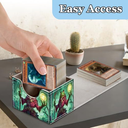 Commander Deck Box for Trading Cards - Fits 100+ Double Sleeved Cards, PU Leather MTG TCG Storage Case with Strong Magnetic Closure, Mage Frog with Staff - color: Mage Frog with Staff