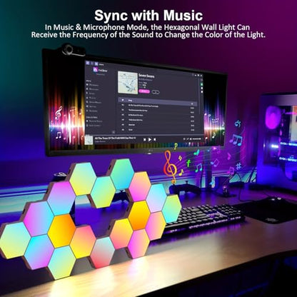 ODISTAR Remote Control Hexagon Wall Light,Smart Wall-Mounted Touch-Sensitive DIY Geometric Modular Assembled RGB led Colorful Light with USB-Power,Used in Bedroom (6-Pack) - color: 6-Pack Remote Control