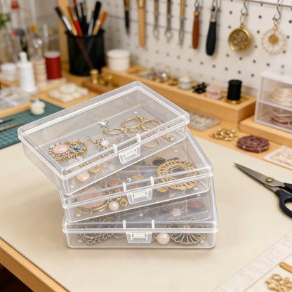 12 Pack Rectangular Clear Plastic Storage Containers | 5.3 x 3.1 x 1.18 inch, Hinged Lid, For Beads and Small Craft Items - size: 5.3 x 3.1 x 1.18 inch