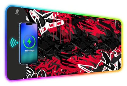 ToLuLu RGB Gaming 5/7.5/10/15W 10 Light Modes Wireless Charging Mouse Pad, LED Mouse Pad Computer Keyboard Mat Mousepad, 800x300x4MM Extended Large Desk Mat for Gaming, MacBook, Laptop, PC,Red Black - color: Red Black
