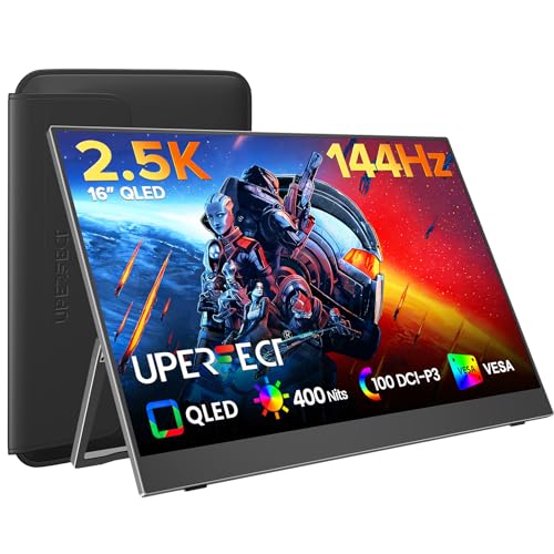 UPERFECT Portable Gaming Monitor 144Hz 2.5K, 16” 100% DCI-P3 QLED Portable Monitor, 400 Nits FreeSync Monitor, USB-C & MINI HDMI, VESA & Case, Travel Second Screen for Laptop, Computer, Game Consoles - size: 16"