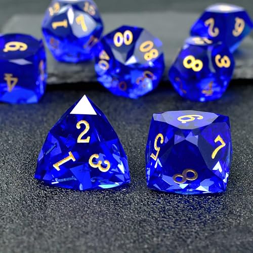 Prism Stone Dice Set D&D, 7-Piece Crystal Glass Gemstone DND Dice Set, Polyhedral RPG Crystal Dice for Dungeons and Dragons, Stone D4 D6 D8 D10 D% D12 D20 Dice - color: Prism Blue