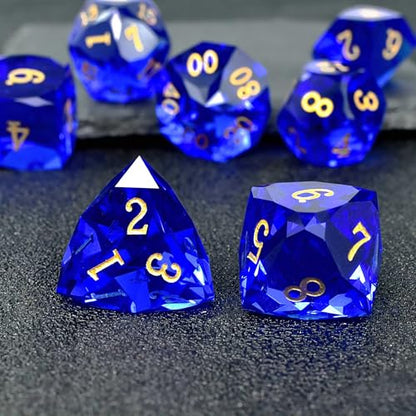 Prism Stone Dice Set D&D, 7-Piece Crystal Glass Gemstone DND Dice Set, Polyhedral RPG Crystal Dice for Dungeons and Dragons, Stone D4 D6 D8 D10 D% D12 D20 Dice - color: Prism Blue