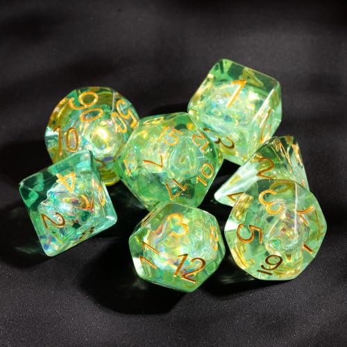 UDIXI Green DND Dice Set, Polyhedral Dice Set Iridescent Inclusions for D&D | Resin Material, Velvet Storage Bag, DM Gift, for Dungeons and Dragons Role Playing Games Tabletop Games - color: Light Green