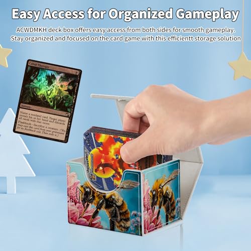 for MTG Commander Deck Box,Card Deck Box for Trading Yugioh MTG,Fits 100 Double Sleeved Cards,PU Leather Strong Magnet Case for Magic Commander TCG CCG,Cute Bee Flower - color: Cute Bee Flower
