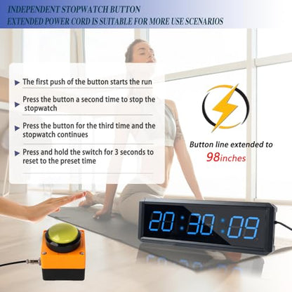 Fitness Timer with Stopwatch Button, Suitable for School/exam/Home Exercise/Gym/Gym SMAHEAT Electronic Fitness Timer (1.5 inch six-bit All-Blue) - color: 1.5 Inch Six-bit All-blue