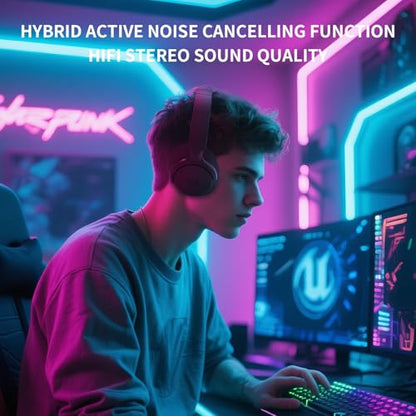 Redragon H610 Wireless Gaming Headset for PC, Mac, NS, Phone - BT 5.3 with Active Noise Cancellation, 40H Battery, Lightweight, Over-Ear Headphones with Built-in Mic, Black - color: Black