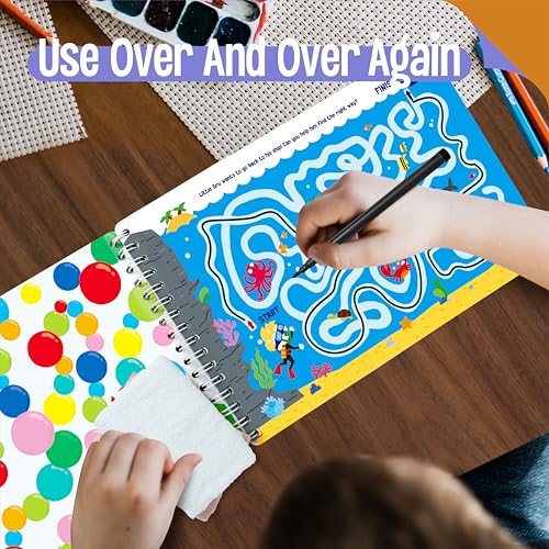 SpriteGru Dry Erase Mazes Game Pad, 30 Mazes Reusable & Erasable Book, Fun Brain Challenge Games Interesting Educational Toy and Learning Tool for Road Trip Airplane Travel - style: Maze