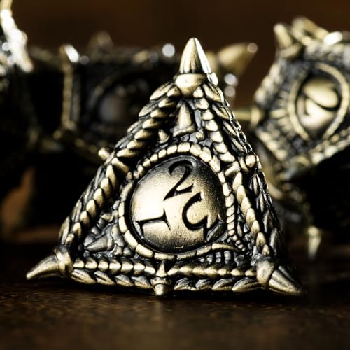 Surpass DND Metal dice Set Dragon Eye dice Set Polyhedral Roll Playing Dice with Box D20 D12 D10 D% D8 D6 D4 for Pathfinder MTG RPG Board Games - color: Antique Bronze