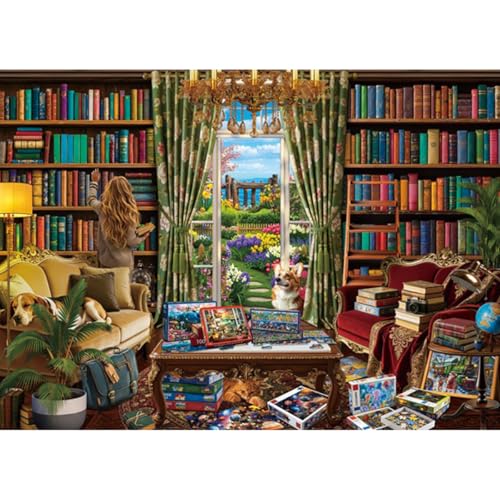 HUADADA-Cozy Library Books-Jigsaw Puzzles for Adults 1000 Pieces, Interlock Perfectly No Dust, Impossible Difficult Hard Fun 1000 Piece Jigsaw Puzzles for Adults-1:1 Poster - color: Cozy Library Books