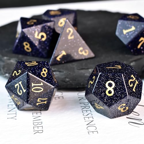 RULE DICE Quicksand Gemstone DND Dice, Dungeons and Dragons Dice Set 7PCS Polyhedral Gem Stone Dice Set D4 D6 D8 D10 D% D12 D20, RPG Dice D&D Accessories Dice Gift - color: A-stone-quicksand
