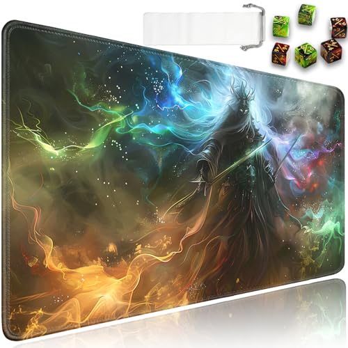 for MTG Playmat + Drawstring Travel Pouch + 6 Dice Counter, for Tabletop Trading Card Game Playmats or Mouse Pad, Anti-Slip Rubber 24 x 14 in, Fantasy Warrior for TCG Playmat (No with Zone) - color: JV-Playmat-6-1-E123