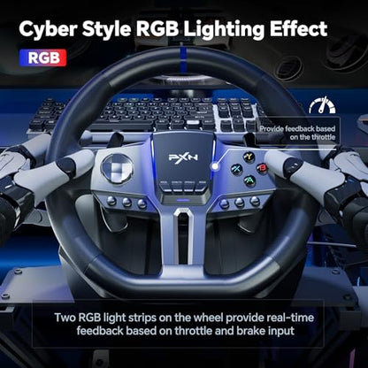 PXN V9 GEN2 Gaming Steering Wheel for PC, Xbox & PS4 | 270°/900° USB Sim Racing Wheel with Hall Pedals, H Shifter, Dual Paddles, Vibration Feedback, RGB & App Support