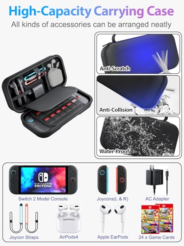 Haikun Upgrade Large Capacity Carrying Switch 2 Case 2025 for Nintendo Switch 2,Switch 2 Bag Travel Hard Case, , 24 Game Cartridges, Hard Shell Portable Travel Pouch, Black [nintendo_switch_2]