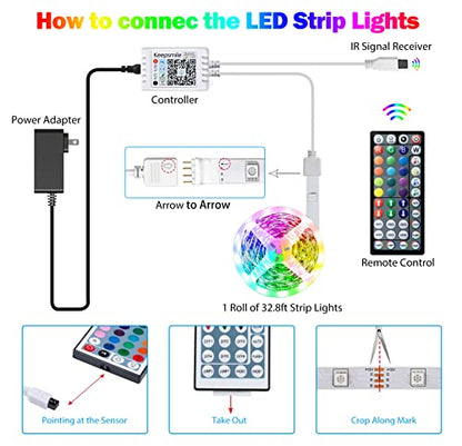Tenmiro 32.8ft Led Strip Lights, RGB LED Smart Music Sync Color Changing LED Lights Strips with Remote Led Lights for Bedroom, Kitchen, Home, TV, Parties and Fstivals - size: 32.8FT